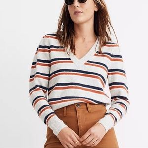 NEW! Madewell Striped Westgate V-neck Sweater, Medium